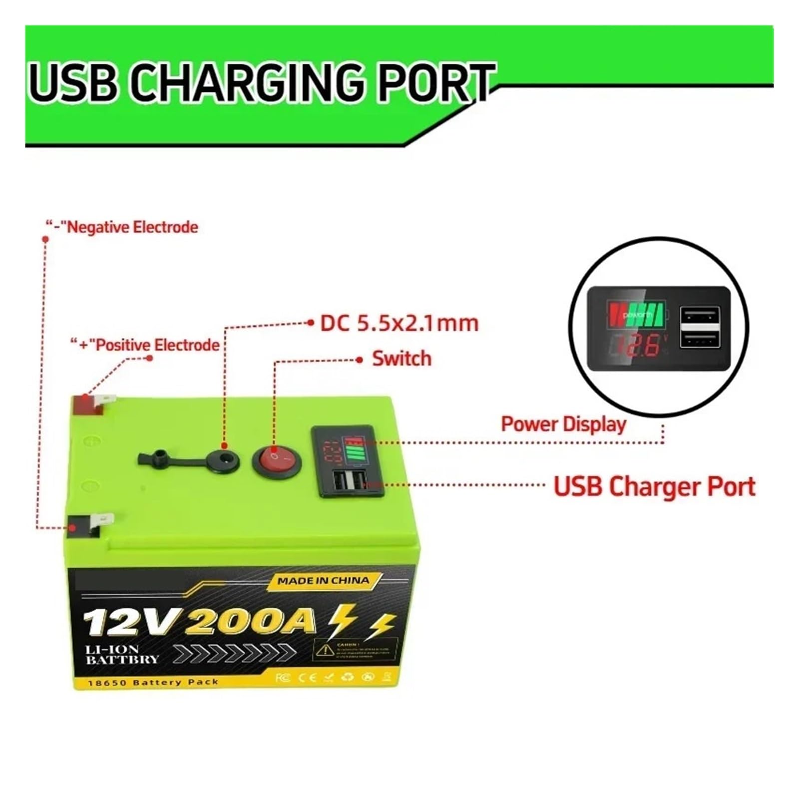 Batería De Litio LiFePO4 De 200000 MAh, 12 V, 4000+ Ciclos Profundos