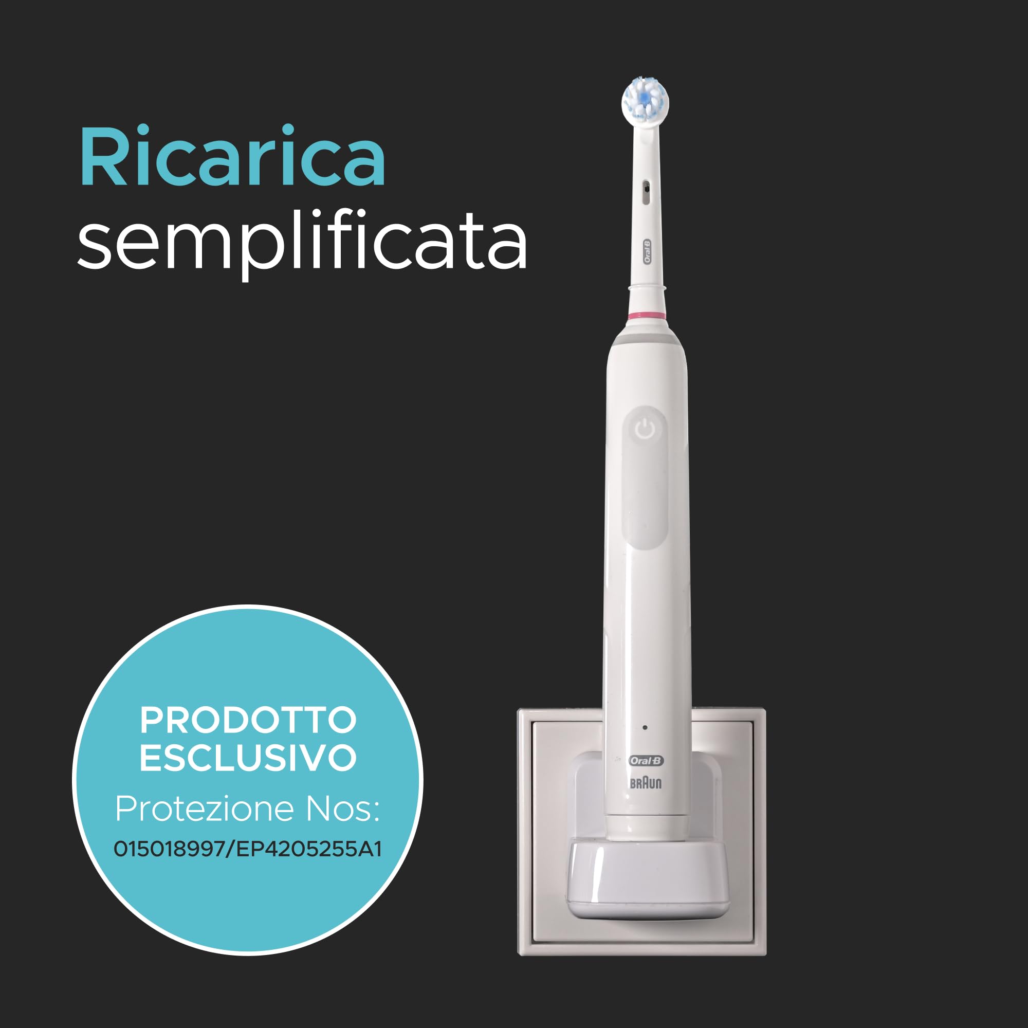 ProofVision elektryczna ładowarka ścienna do gniazdka UE do Oral-B/Braun | Bezprzewodowa stacja ładująca do szczotek elektrycznych Braun i Oral-B. Wodoszczelność IPX7. Nie dla modeli Pulsonic.