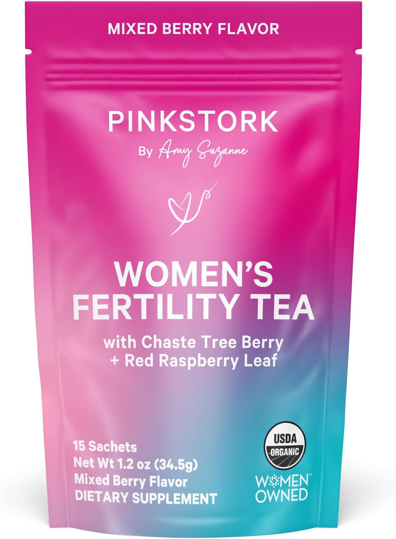 Pink Stork Organic Fertility Tea for Women, Mixed Berry, 15 Sachets