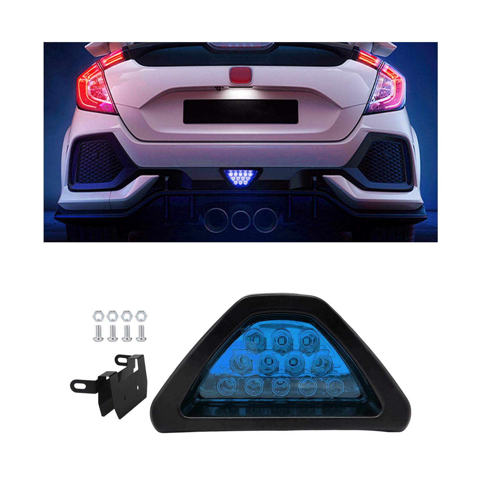 Car F1 Style Brake Light, DRL Fog Rear Tail Third Brake Light, Waterproof Triangle Warning Flash Lamp with 12 LED, Universal Car Accessories for Motorcycles Trucks Safety Stop (Blue)