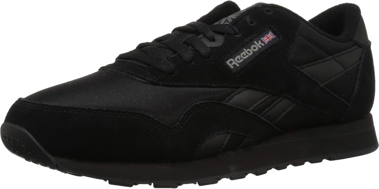 Reebok Men's Classic Nylon Sneaker, Black/Black/Carbon, 11