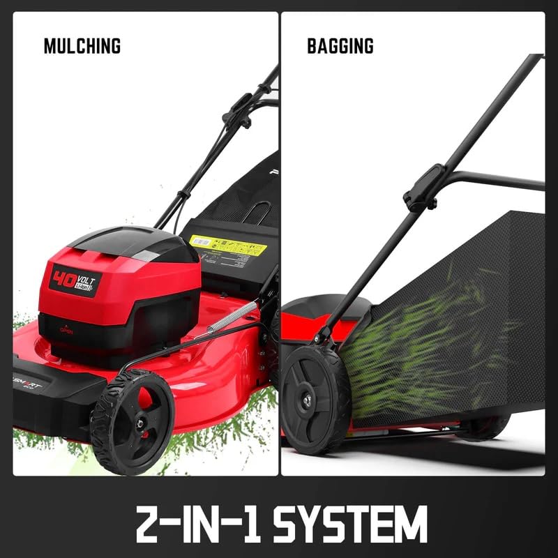 Image of PowerSmart 40V 21 inch Cordless Electric Lawn Mower, Mulching & Bagging, Brushless Motor, 6-Position Height Adjustment, Foldable for Storage, 2x4.0Ah Batteries & Charger Included for Garden, Patio, Yard