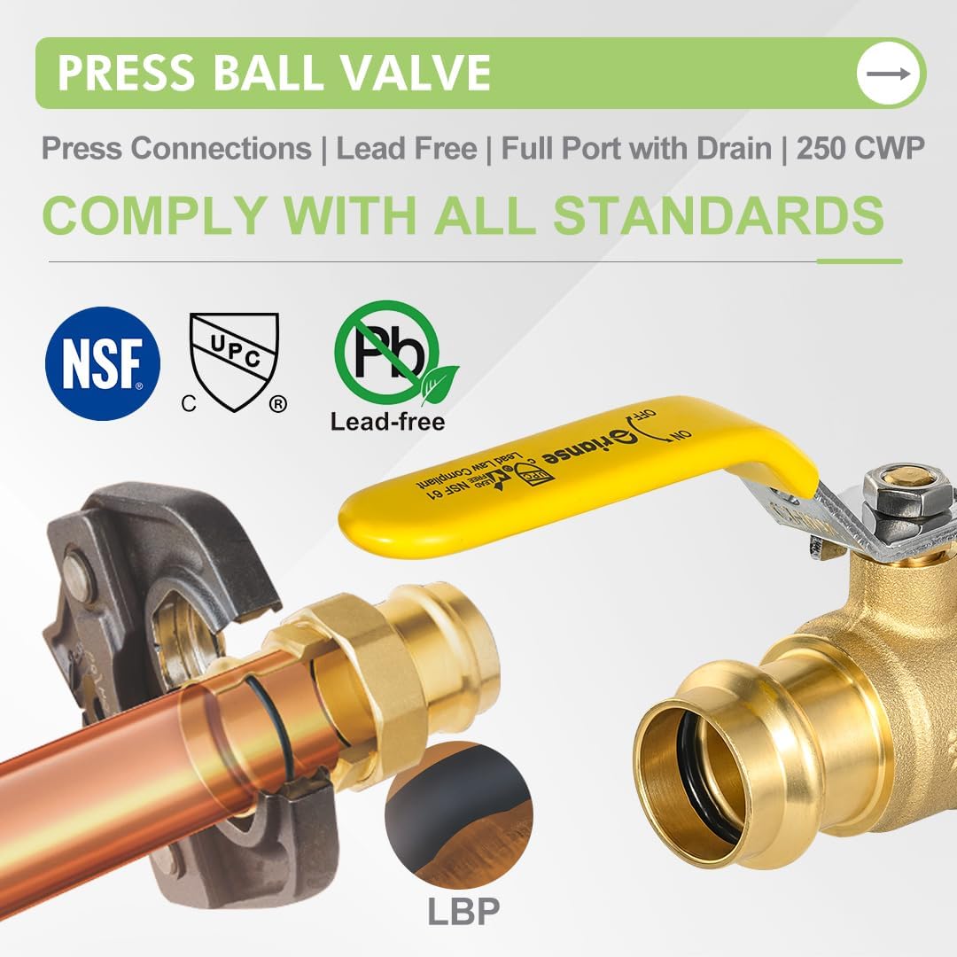 2 Pack 3/4 Inch Press X Press Propress Ball Valve with drain,Heavy Duty,1/4- Turn Full Port Shut Off Stop Ball Valve For Copper Pipe Connection