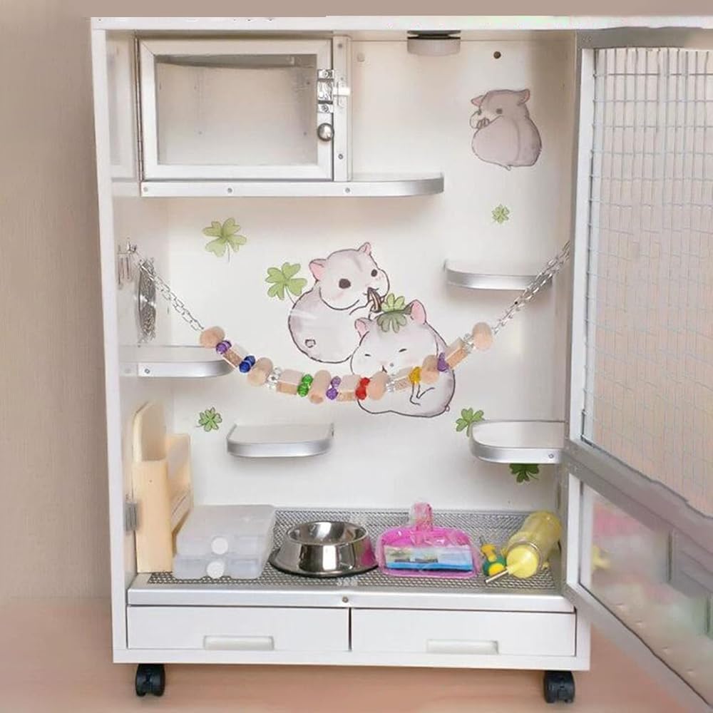 Grande gabbia per cincillà, 61 cm, trasparente, filo acciaio resistente, porte, vassoio rimovibile, accessori, habitat piccoli animali gabbia furetti, animali domestici