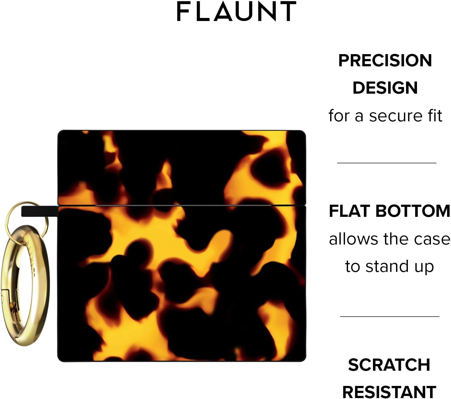 Flaunt Official Square AirPods 4 Case with Gold Ring - Compatible with AirPods 4th Generation - Wireless Charging - Lightweight & Shockproof (Tortoise Print)