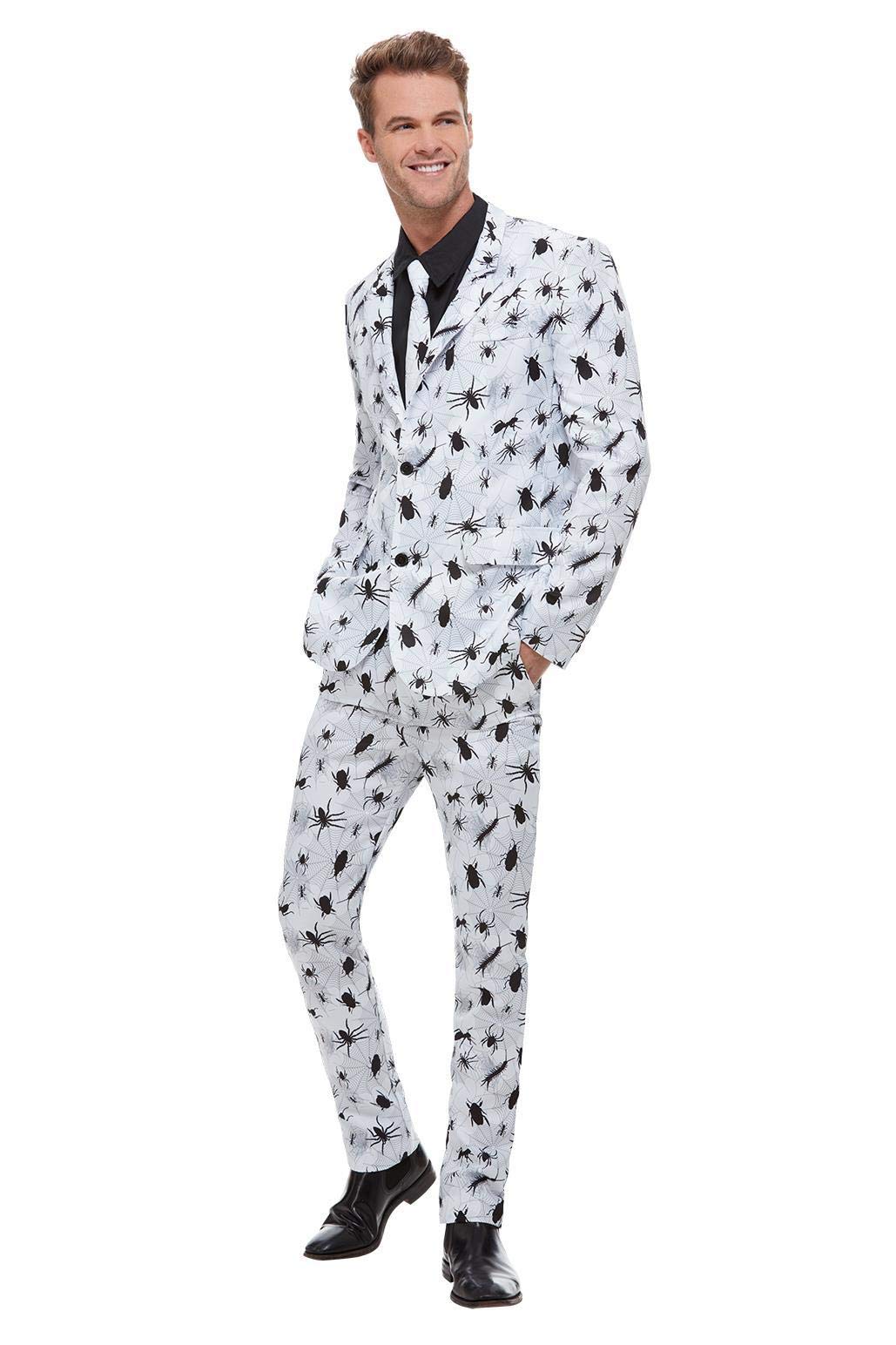 Smiffys Bugging Out Suit, White with Jacket, Trousers & Tie, Stand Out Suits Fancy Dress, Halloween Dress Up Costumes