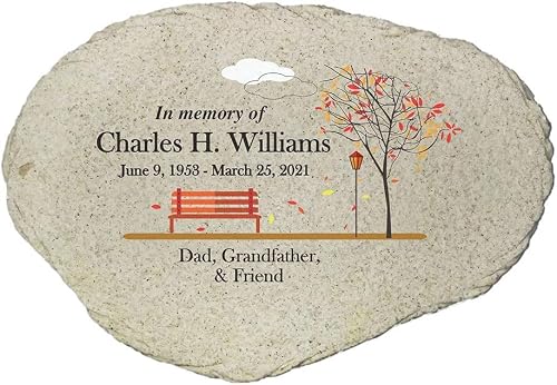 Personalized Memorial Garden Stone, Flat UV Resin Stone, Measures 6" W x 4.5" H, Memorial Garden Décor, Sympathy Gift for Family, Bereavement Gifts (Empty Bench)