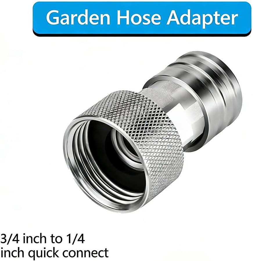 Garden Hose To Mini Power Washer Adapter-3/4 GHT To 1/4, Stainless Steel Power Washer Attachment For Garden Hose, Leak-Proof Water Hose Connector For Car Wash & Home Cleaning (2)
