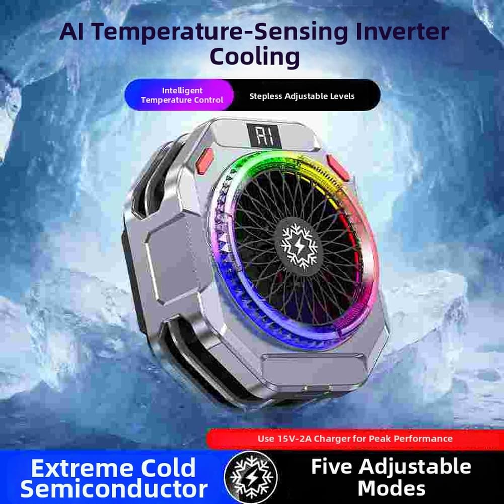 TH28 Pro Semiconductor Gaming Phone Cooler, Portable Magnetic Mobile Phone Heatsink with 30W AI Cooling Adjustable 5-Level Fan Control Clip-On Mount