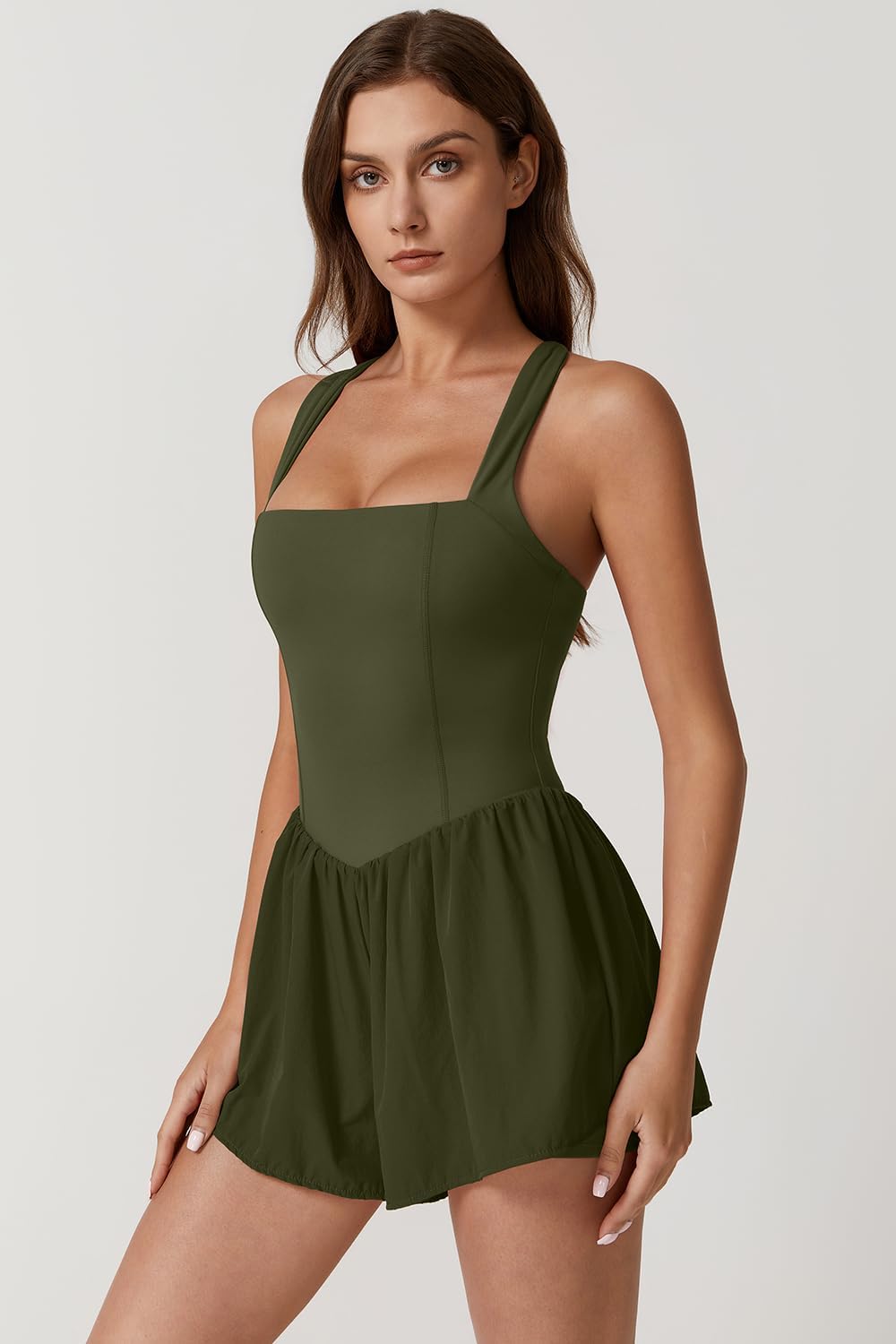 QINSEN Women's Square Neck Sleeveless Romper Jumpsuit Casual Summer One Piece Outfit with Pocket - Image 4