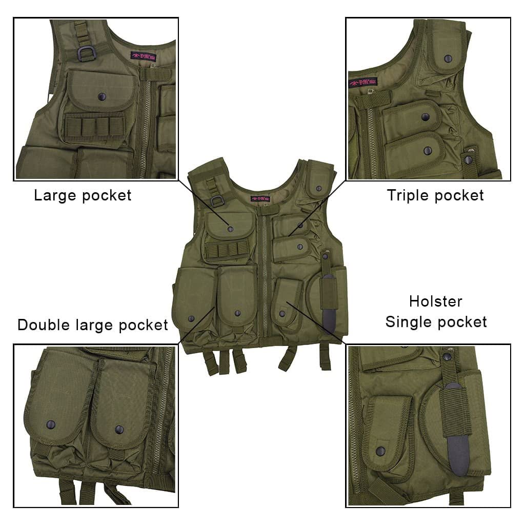 Chaleco táctico de Airsoft USMC US Army/con Funda/Paintball/Material: Tejido de Cordura de Alta Resistencia/Color: Verde (OD)