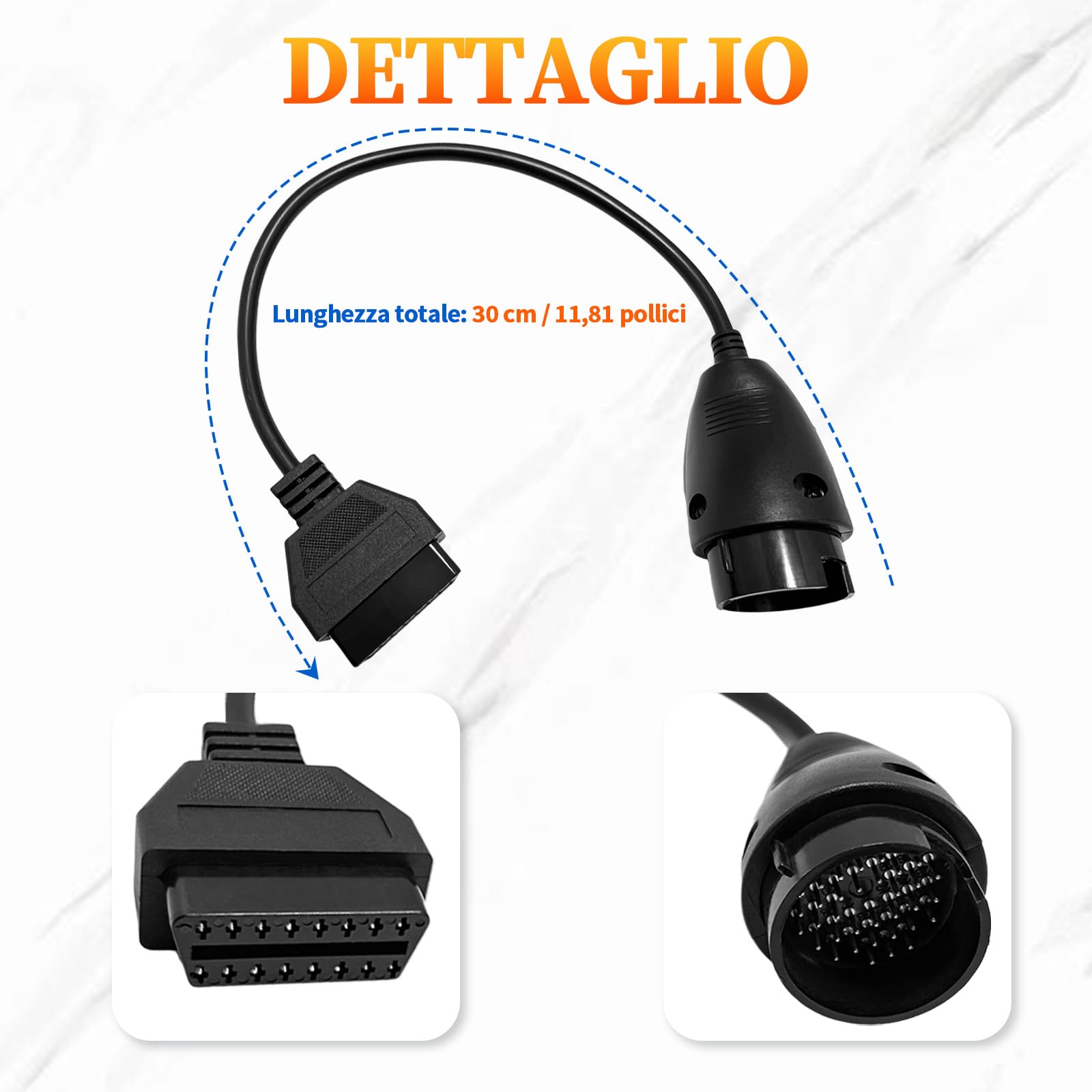 Cavo di adattatore OBDII per la diagnostica, adatto all’adattatore OBD per benz 38 Pin to 16 Pin, Obd2 Adapter Cable compatibile con il connettore mercedes 38pin Pre-2001,lavora con lo scanner ELM327