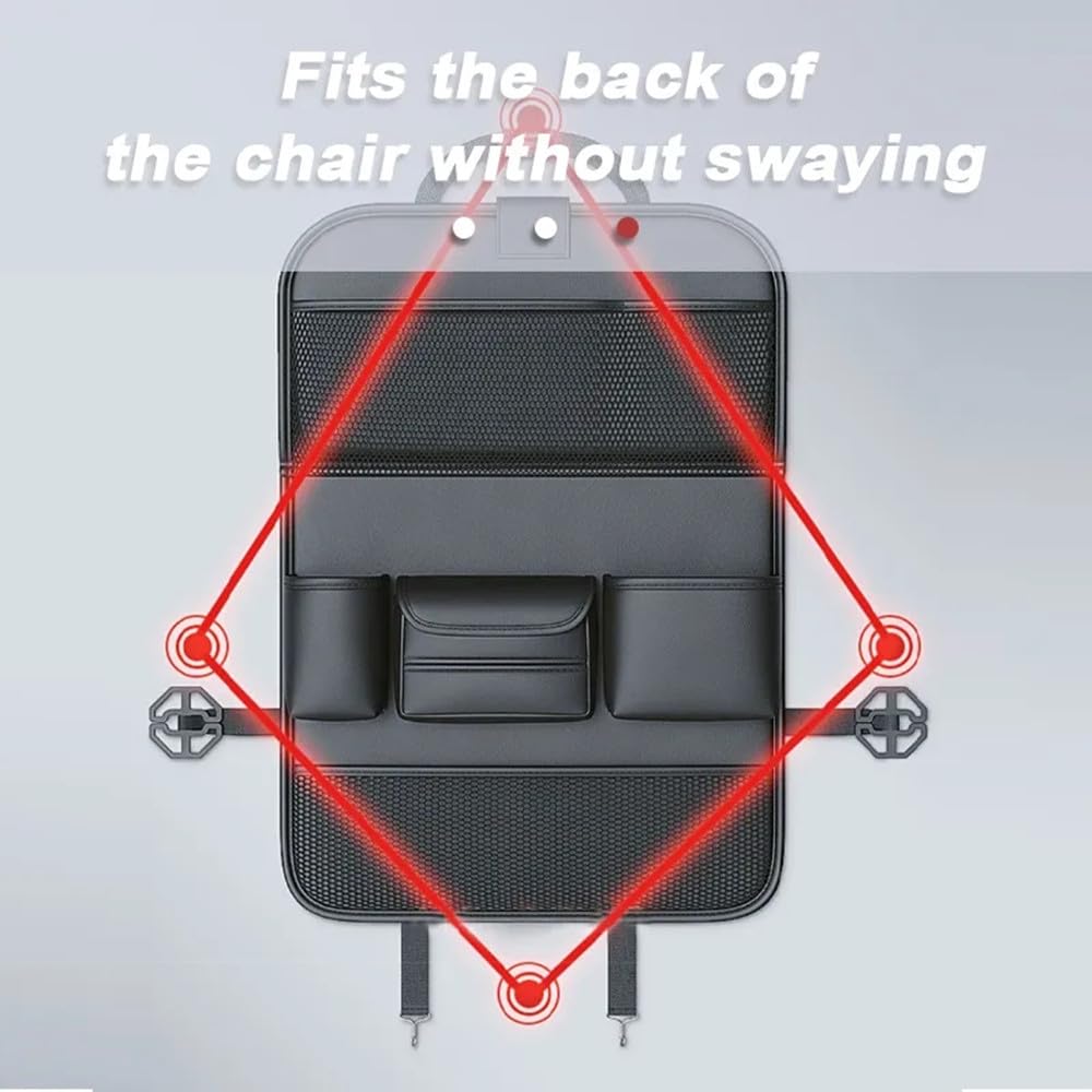 Primst Paquete de 2 organizadores de cuero para asiento trasero de coche con bandeja de mesa plegable, protectores de respaldo de asiento de coche, organizador plegable para asiento de coche con