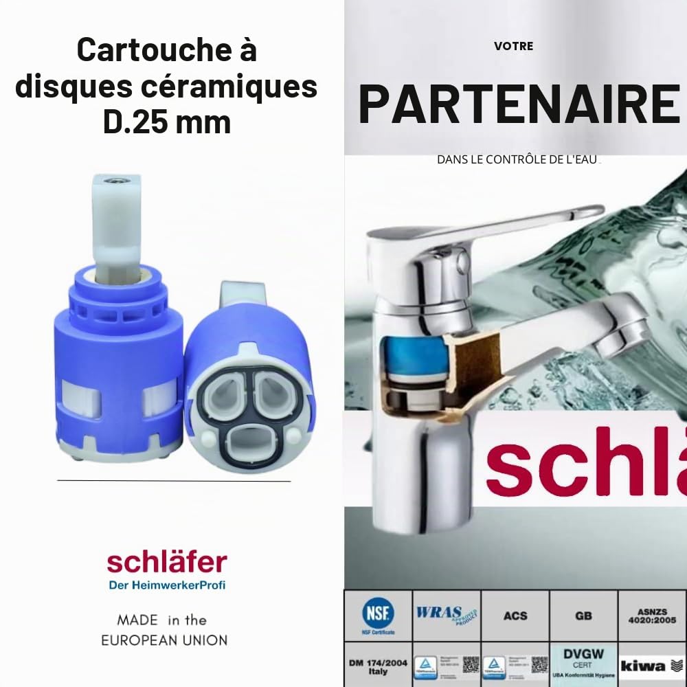 Schläfer | 4800351 Cartouche de rechange KEROX 25 OPSsans régulateur de température, Cartouche Céramique Ø 25 mm pour Robinetterie, Mélangeur à cartouche de robinet en céramique, 25mm.