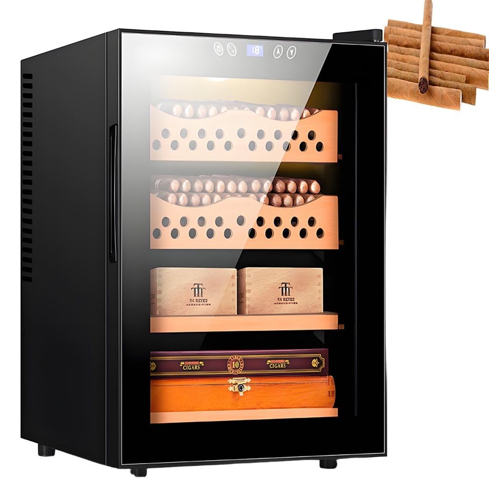 Humidor na cygara 50 l, cicha, elektryczna lodówka o stałej temperaturze, mieści 300 cygar, wykonany z hiszpańskiego cedru, odpowiedni do użytku domowego, biurowego i komercyjnego