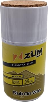 ZUMWax Rub-On Ski/Snowboard/Nordic/Cross-Country Wax 70g, WARM Temperature, Easy cork applicator, long-lasting performance, secret vanilla scent, Made in USA, PFAS-free, Excellent spring wax
