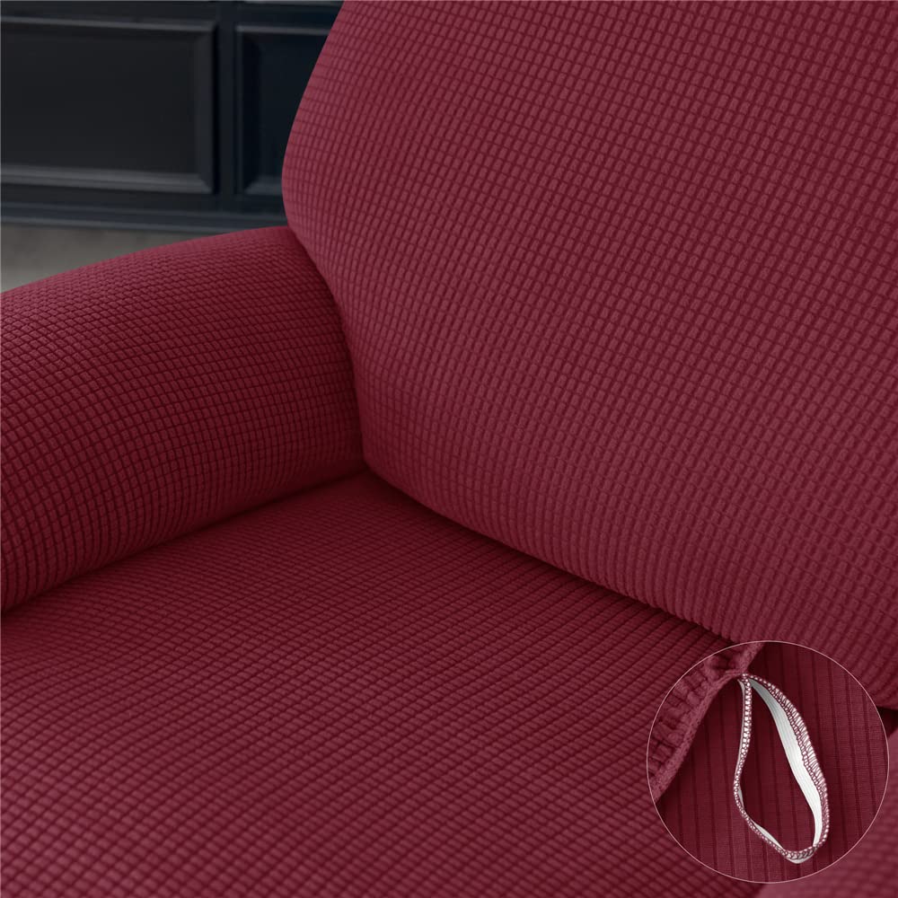 Highdi Copripoltrona Relax Reclinabile Completo 4-Pezzo Fodera per Poltrona Elasticizzato 1 Posto con Tasche, Coprisedile Poltrona Plaid Jacquard Lavabile Antiscivolo Copripoltrona (Marrone