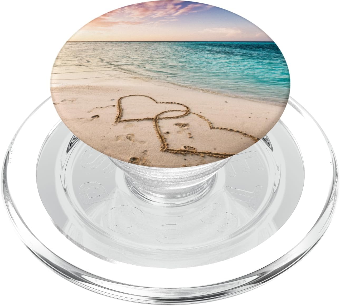 Tropical Beach Theme with Hearts in Sand PopSockets PopGrip for MagSafe