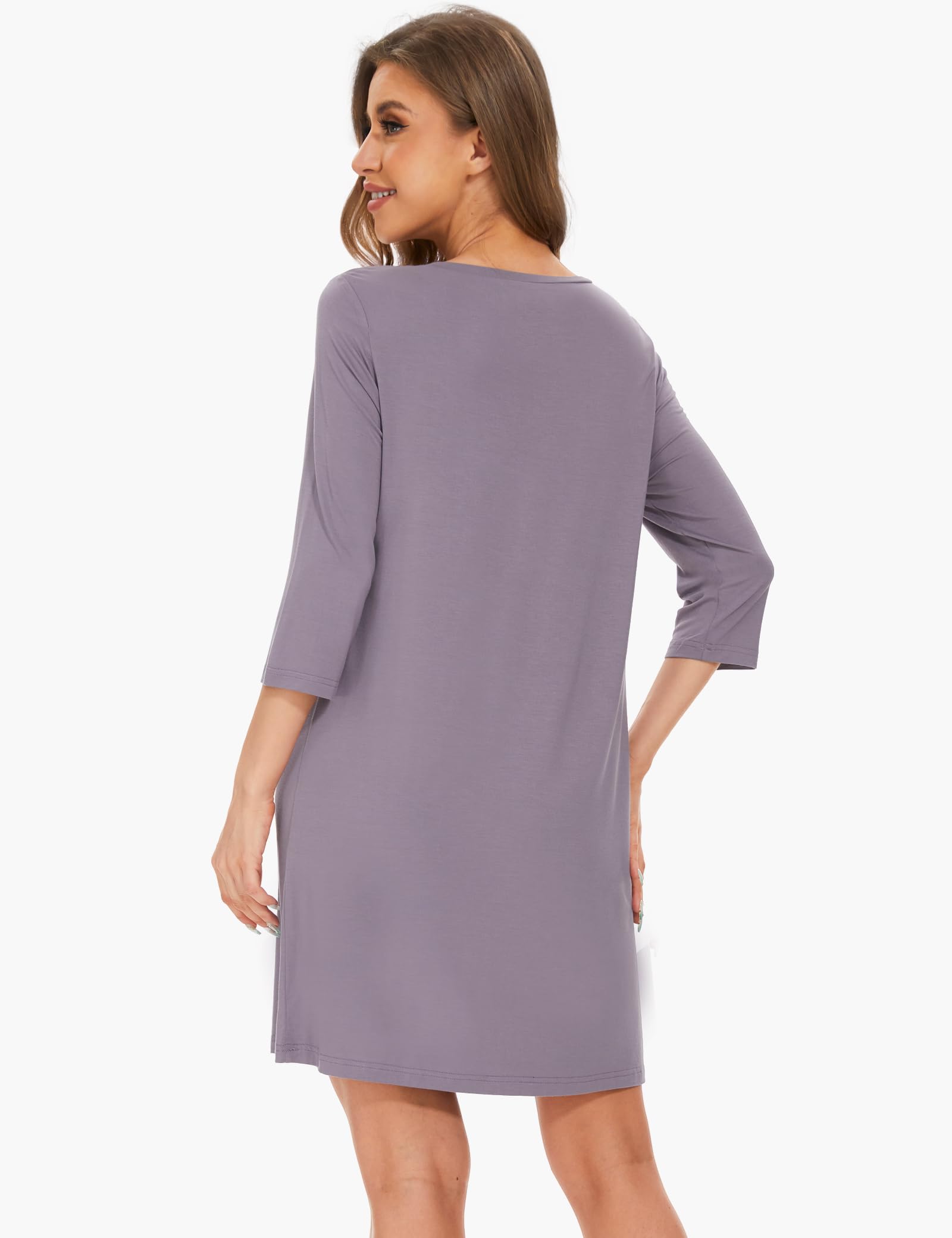 GYS Women's Bamboo Viscose Nightgowns Crewneck 3/4 Sleeve Sleepwear Comfy Night Shirt Sleep Dress