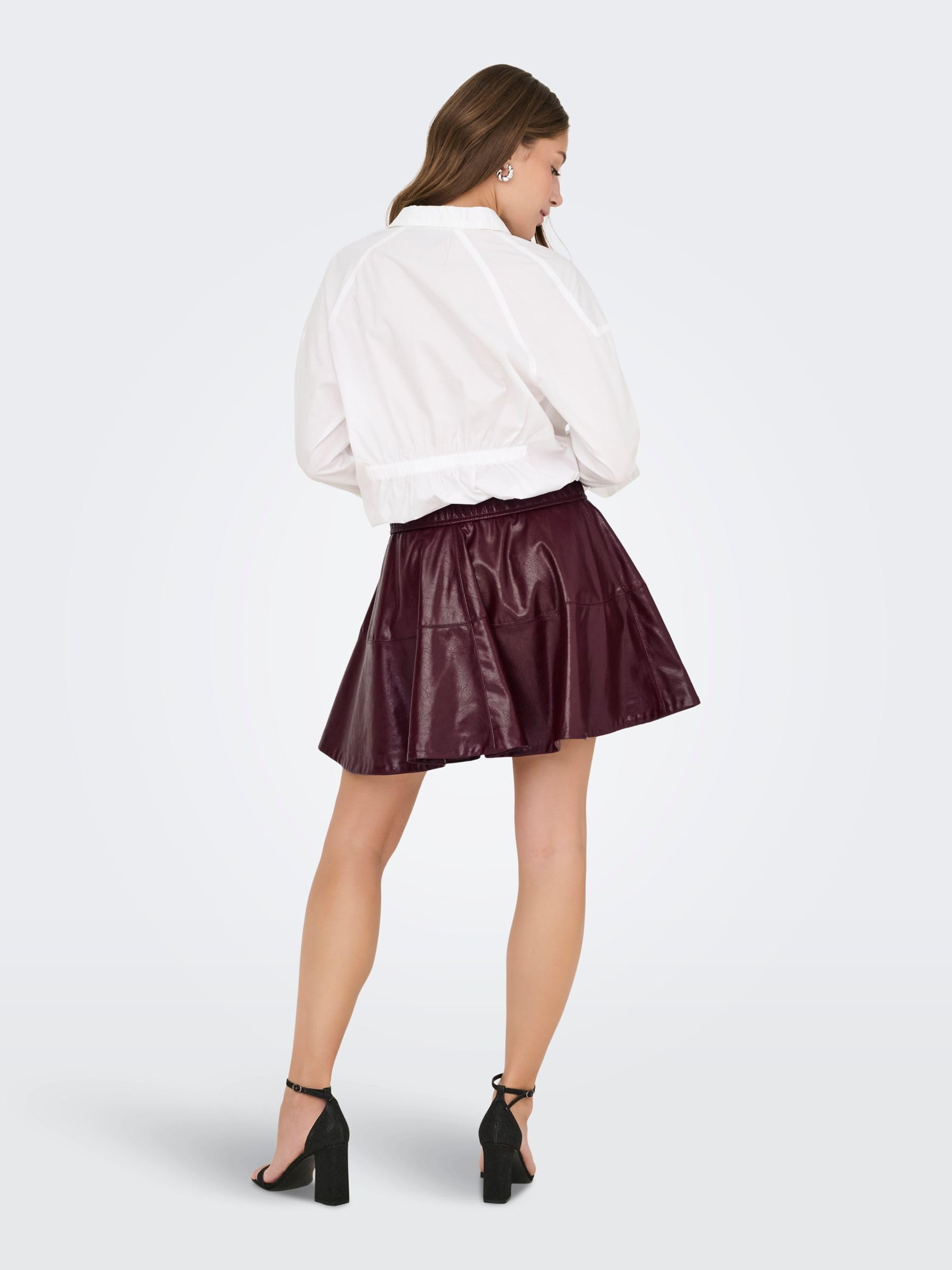 ONLY Onljacky Hw PNT Jupe Patineuse en Faux Cuir, Mauve Wine, S