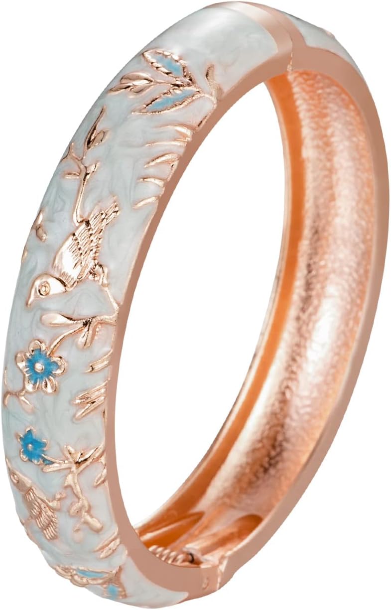 UJOY Colors Handcraft Jewelry Cloisonne Bracelet Enamel Bird Flower Spring Hinged Womens Bangles Gifts Box 55C49