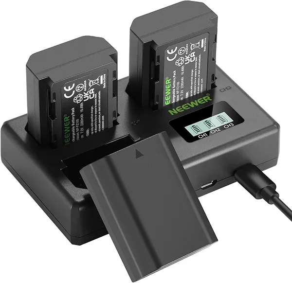 NEEWER NP-FZ100 Replacement Battery and Charger Set, 3 Pack 2280mAh NP-FZ100 Battery&Triple Slot USB Charger Compatible with Sony A1, A9, A9 II, A7R IV, A7S III, A7 III, A7 IV, A6600, A7C