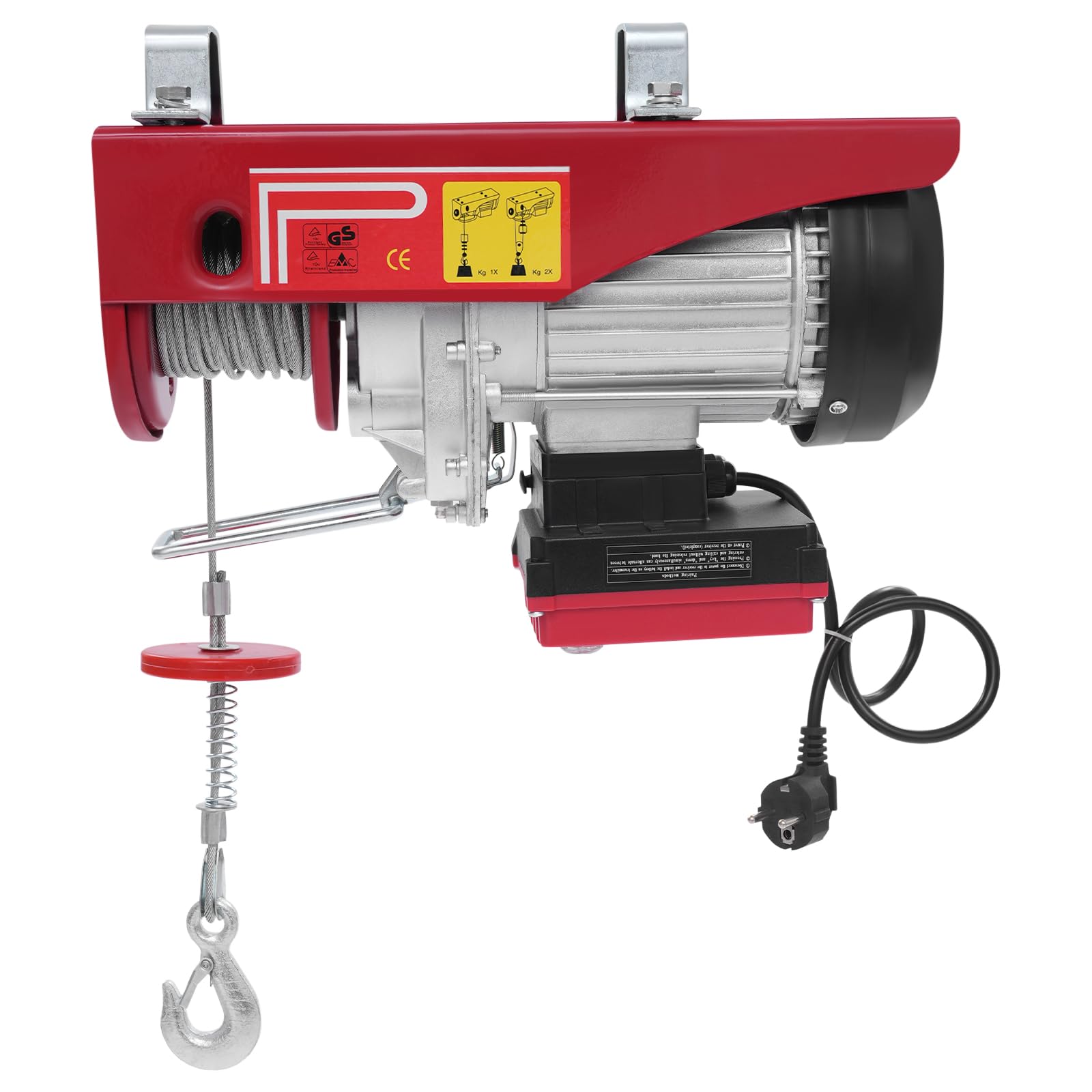 Elektrische Seilwinde 600kg Hubhöhe 12m Seilzug Hebezeug 1200W Elektrischer Flaschenzug mit Kabelloser Fernbedienung, Sicheres Heben Seilhebezug Kettenzug Motorwinde Kettenzug
