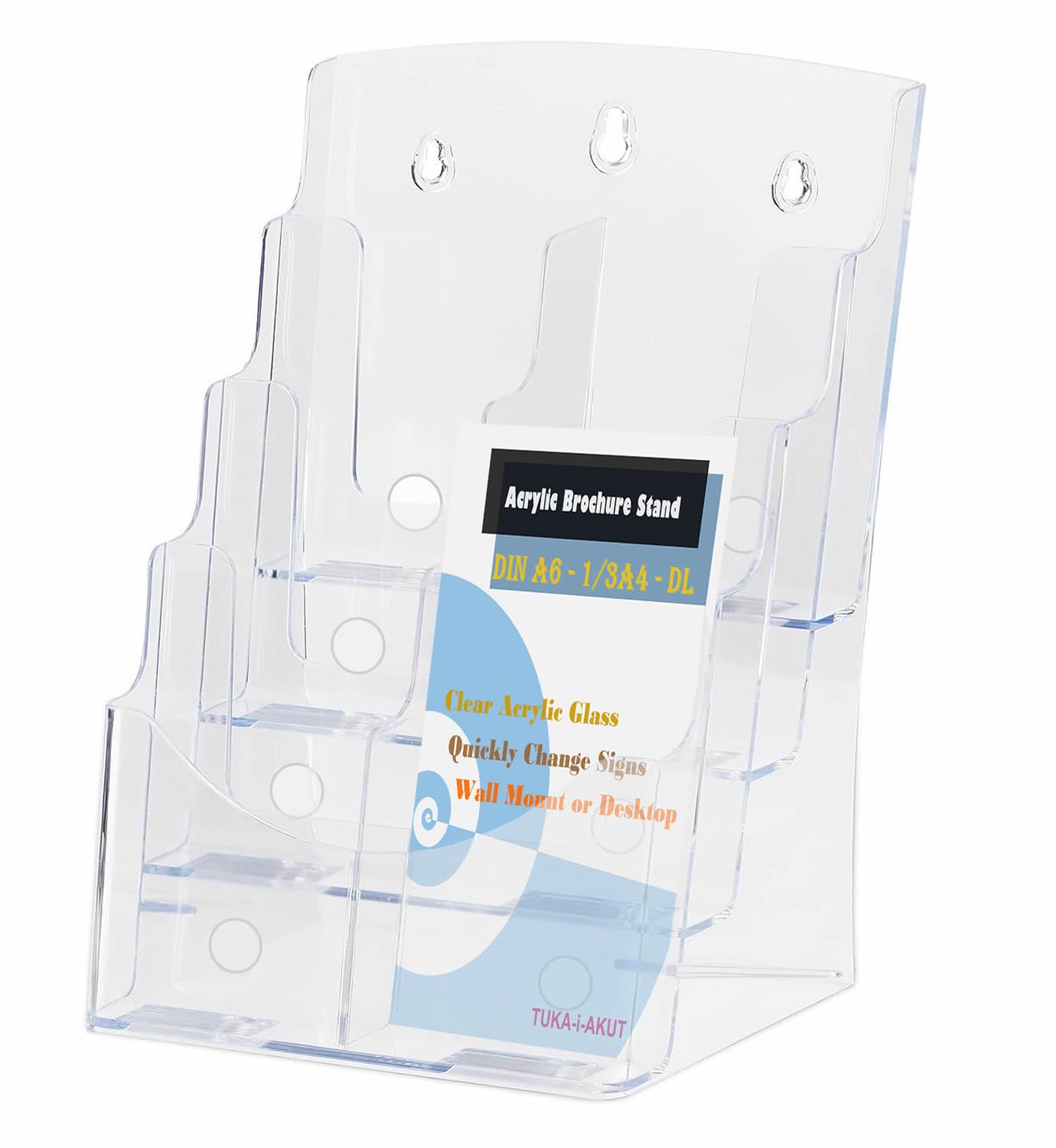 TUKA-i-AKUT Présentoir à Brochures Pliable 6X A4, Aluminium / Acrylique, Alu Mallette de Transport, Porte-Revue Support de Sol pour Prospectus Journaux Catalogues Magazines Foires, Argent TKD8430-Al