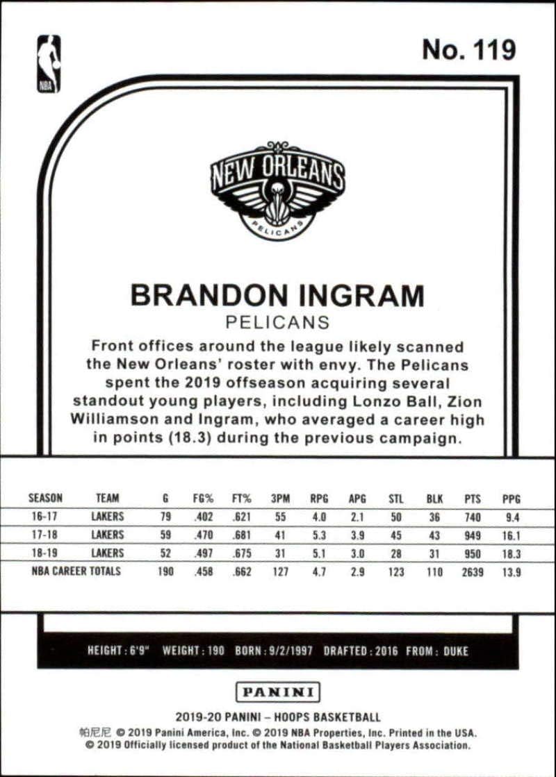 2019-20 NBA Hoops Red Explosion #119 Brandon Ingram SER15 New Orleans Pelicans Official Panini Basketball Card (Scan Streaks are Not on the card itself)