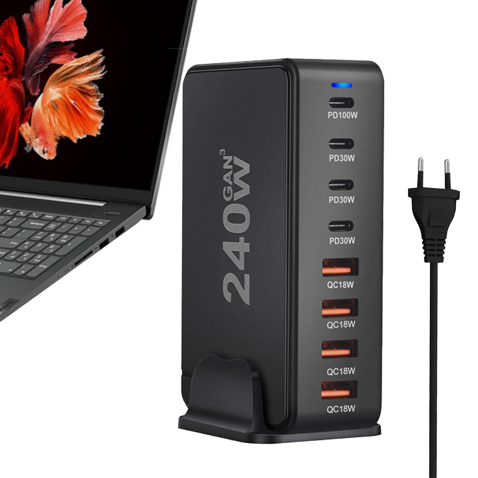 Estación de Carga USB C de Escritorio | Adaptador de Corriente para | computadora portátil de Carga rápida Tipo C de 8 Puertos,Cargador USB C para Viajes, Oficina en casa