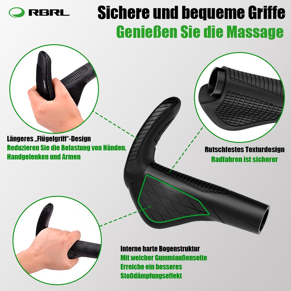 RBRL Fahrradgriffe 1 Paar, ergonomische Lenkergriffe besonders Gelenkschonend, rutschfeste Gummi Fahrrad Griff komfortable Stoßfest Handgriffe für Fahrrad/Mountainbike/Rennrad