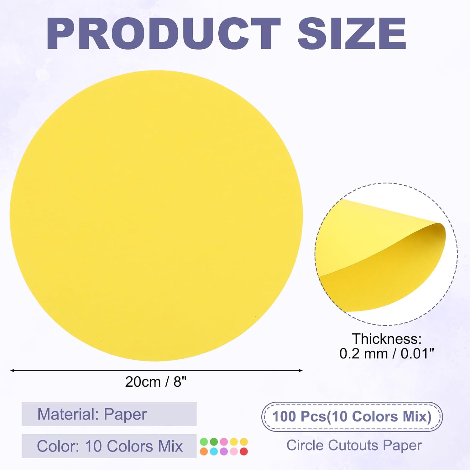 PATIKIL 8 Inch Circle Cutouts Paper, 100 Pcs Circle Card Stock 200gsm/75lb Round Cutouts for DIY Craft Projects Classroom Bulletin Board Decoration, 10 Colors Mix