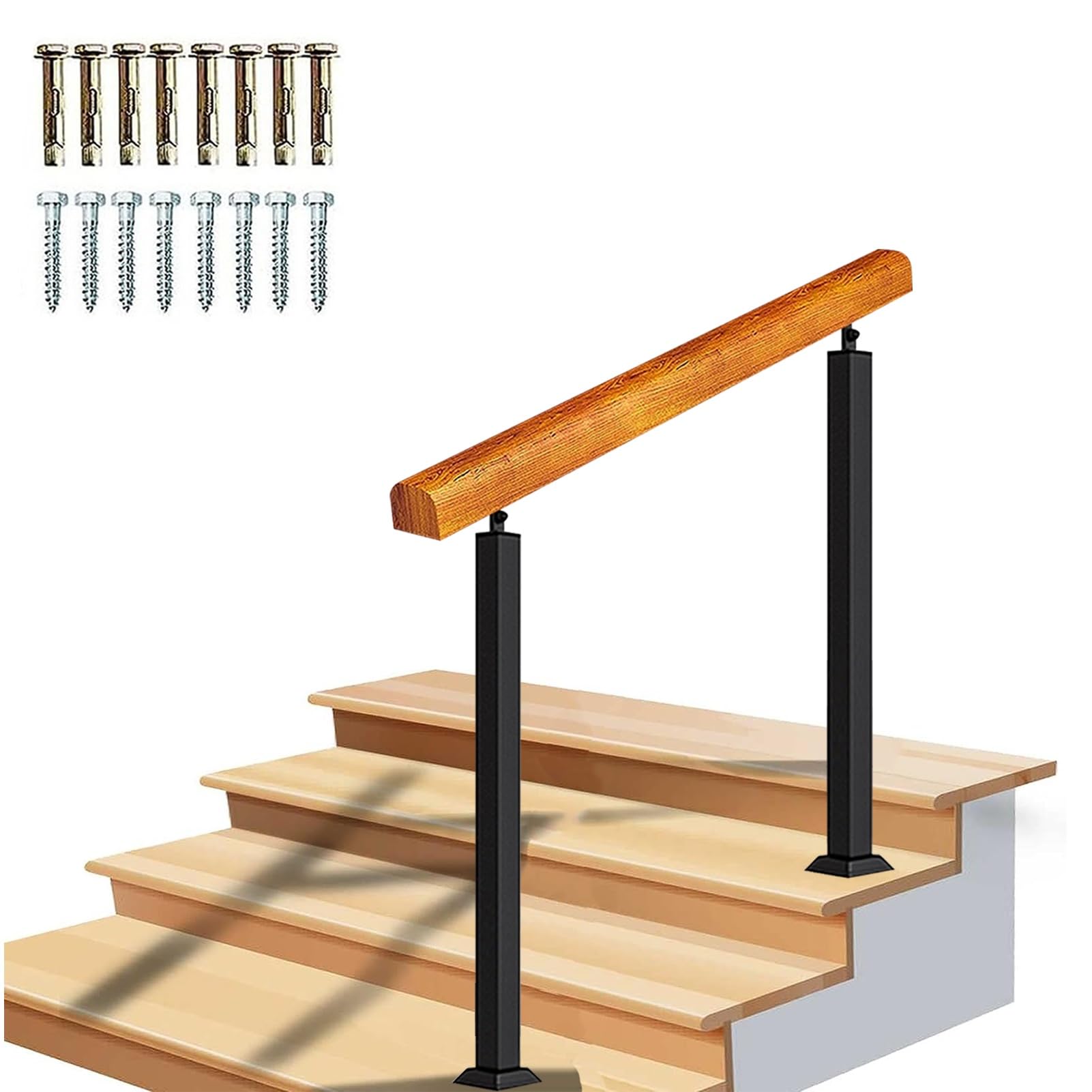 Rampe d'escalier en bois pour sécuriser 1 ou 2 marches glissantes de porche