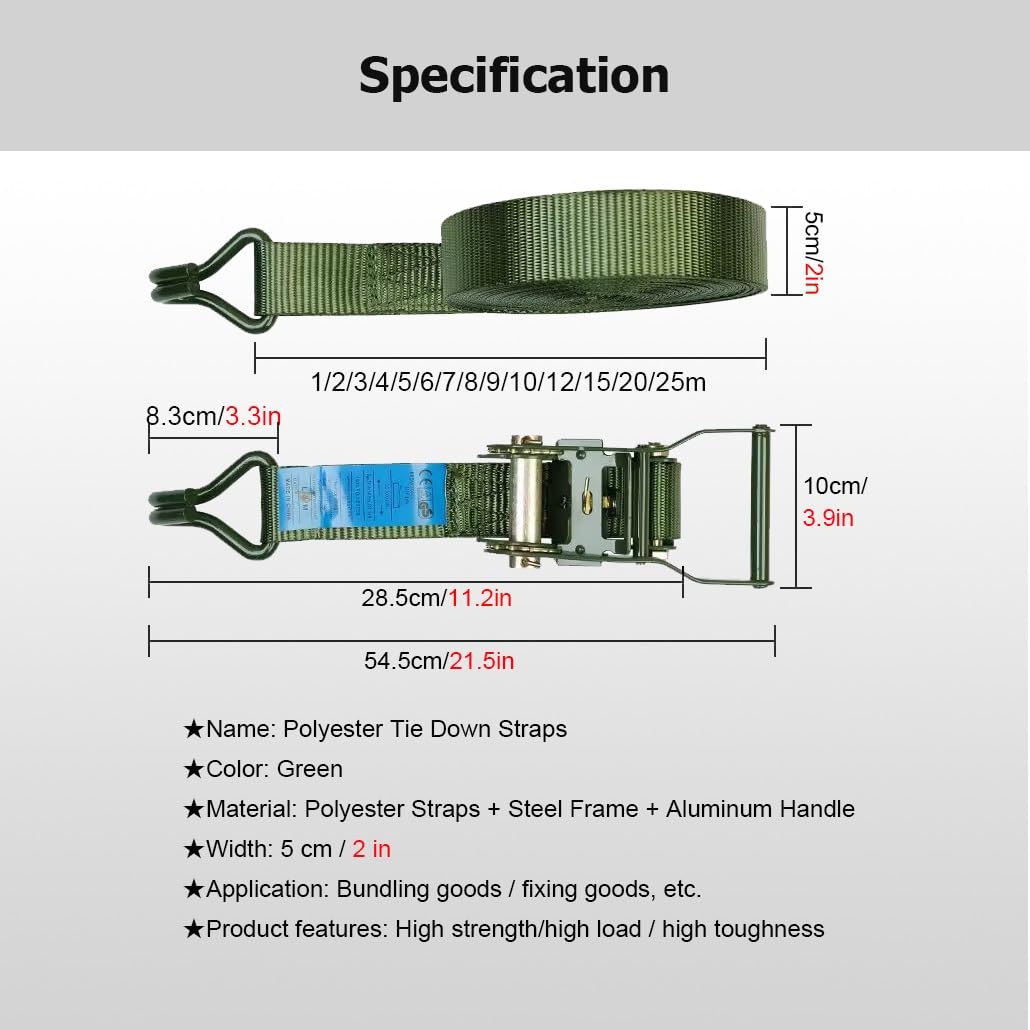 Ścięty pasek mocujący Zestaw pasów mocujących z grzechotką 3,3-82', 1 szt., wytrzymałe pasy mocujące podwójnym hakiem J do ciężarówek, przyczep, motocykli, kajaków, dachów samochodów(5m/16.4ft)