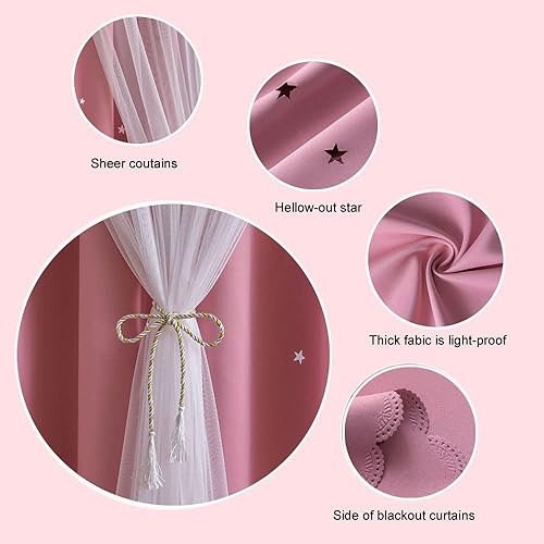Miniatura 3 de FANLI Cortinas opacas para dormitorio de niños y niñas, sala de estar, rayas oscuras, doble capa, corte de estrellas, decoración del hogar, cortinas