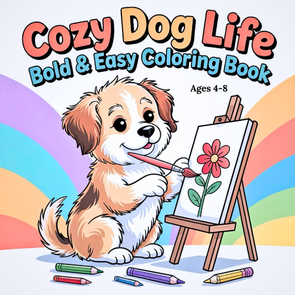 Cozy Dog Life - Bold & Easy Coloring Book: Cute & Cozy Puppy Coloring Pages for Kids Ages 4-8
