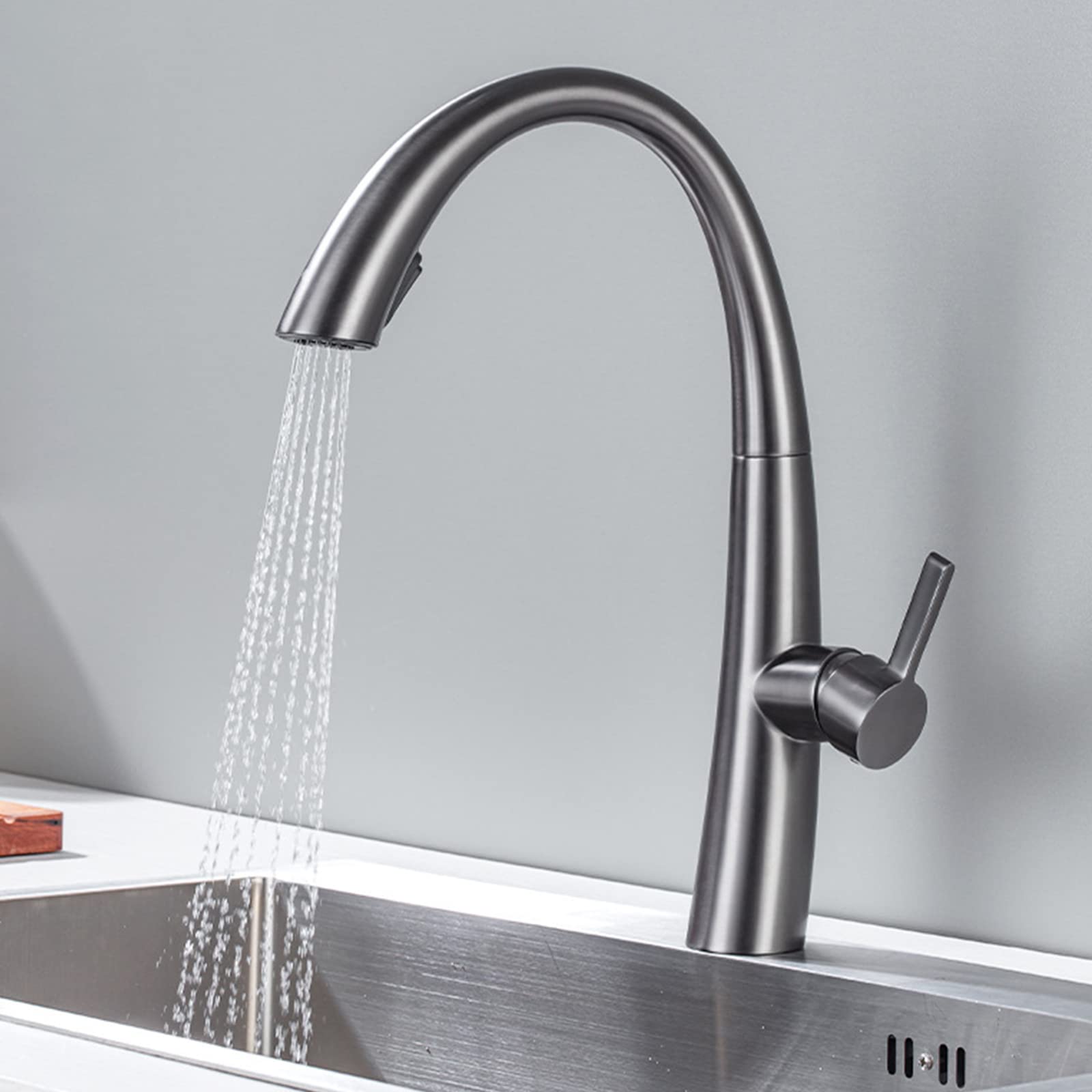 BHFPFZA Stainless Steel Pull Down Kitchen Faucet Swivel Sink Mixer Tap with Sprayer Modern Kitchen Sink Faucet Easy CleanWater Saving Flexible Design
