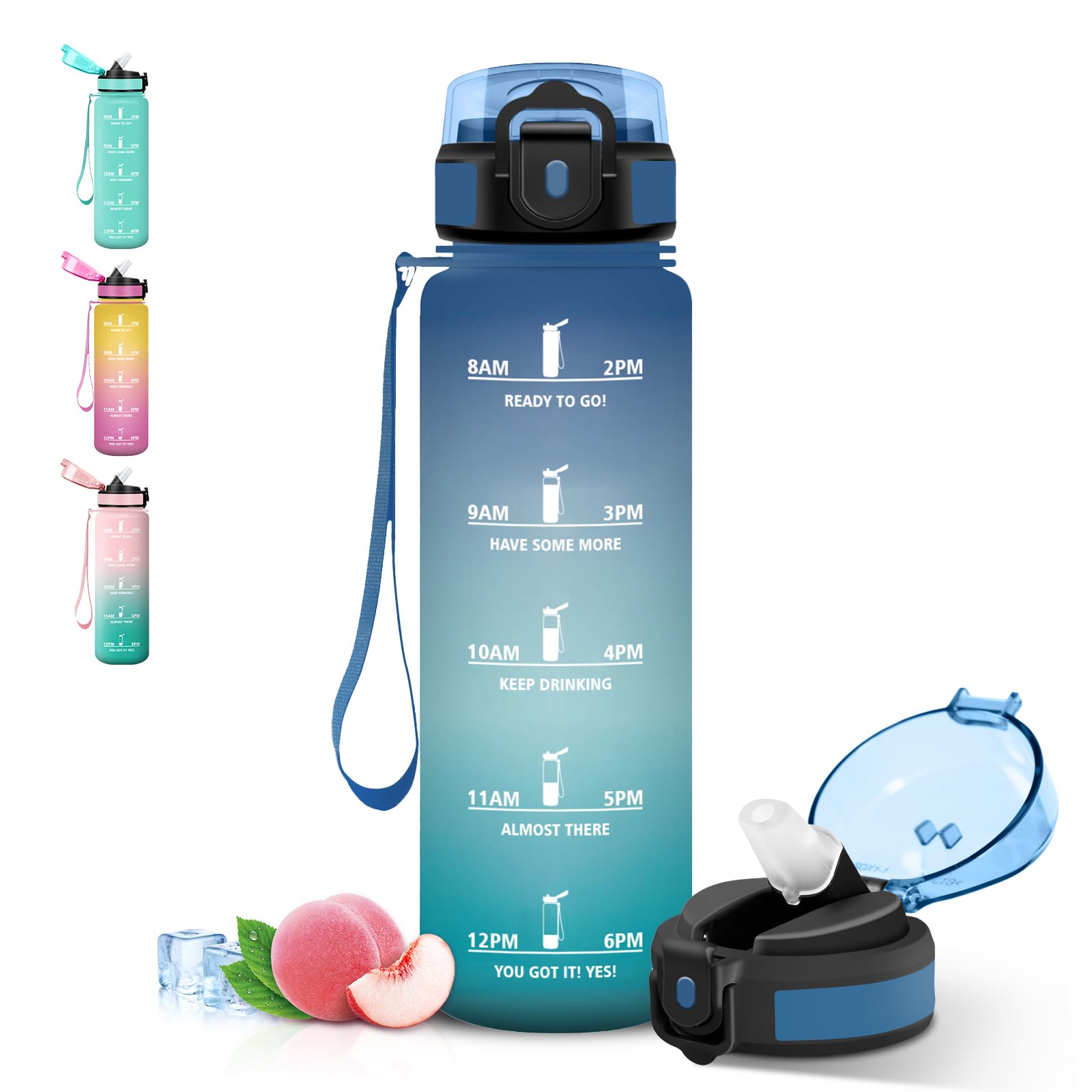 Grsta Borraccia 1l, Bottiglia Motivazionale, Borraccia con Cannuccia, A Prova di Perdite, Borracce Palestra con Indicatore del Tempo per Escursionismo, Fitness, Gym