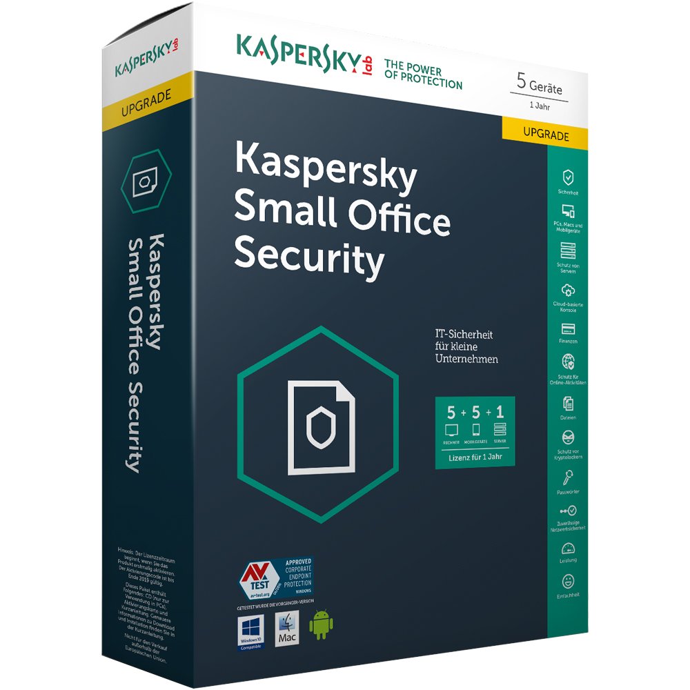 Kaspersky Small Office Security Upgrade | 5 Geräte 5 Mobil 1 Server | 1 Jahr | Windows/Mac/Android | CD in Box | für kleine Unternehmen