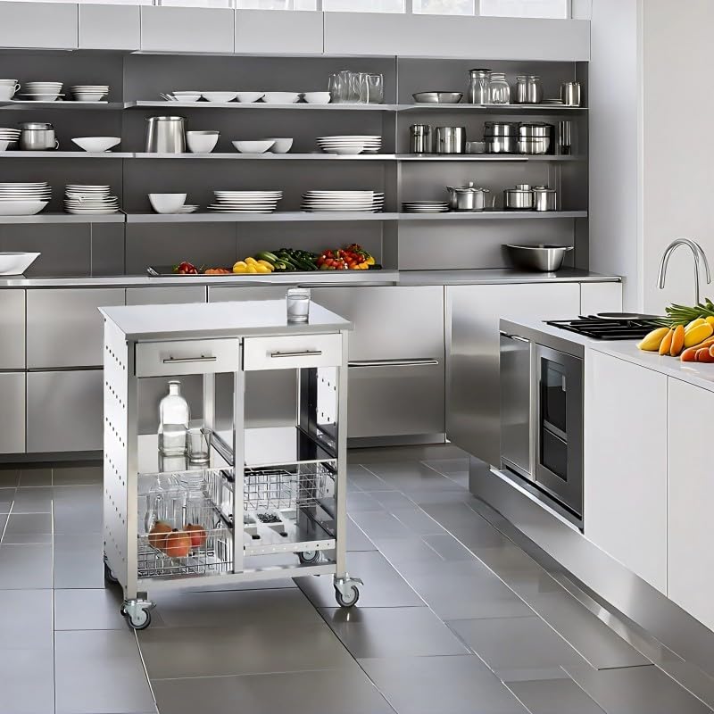 DON HIERRO Carrello da cucina grande, molto elegante e con grande capacità, MALMÖ INOX