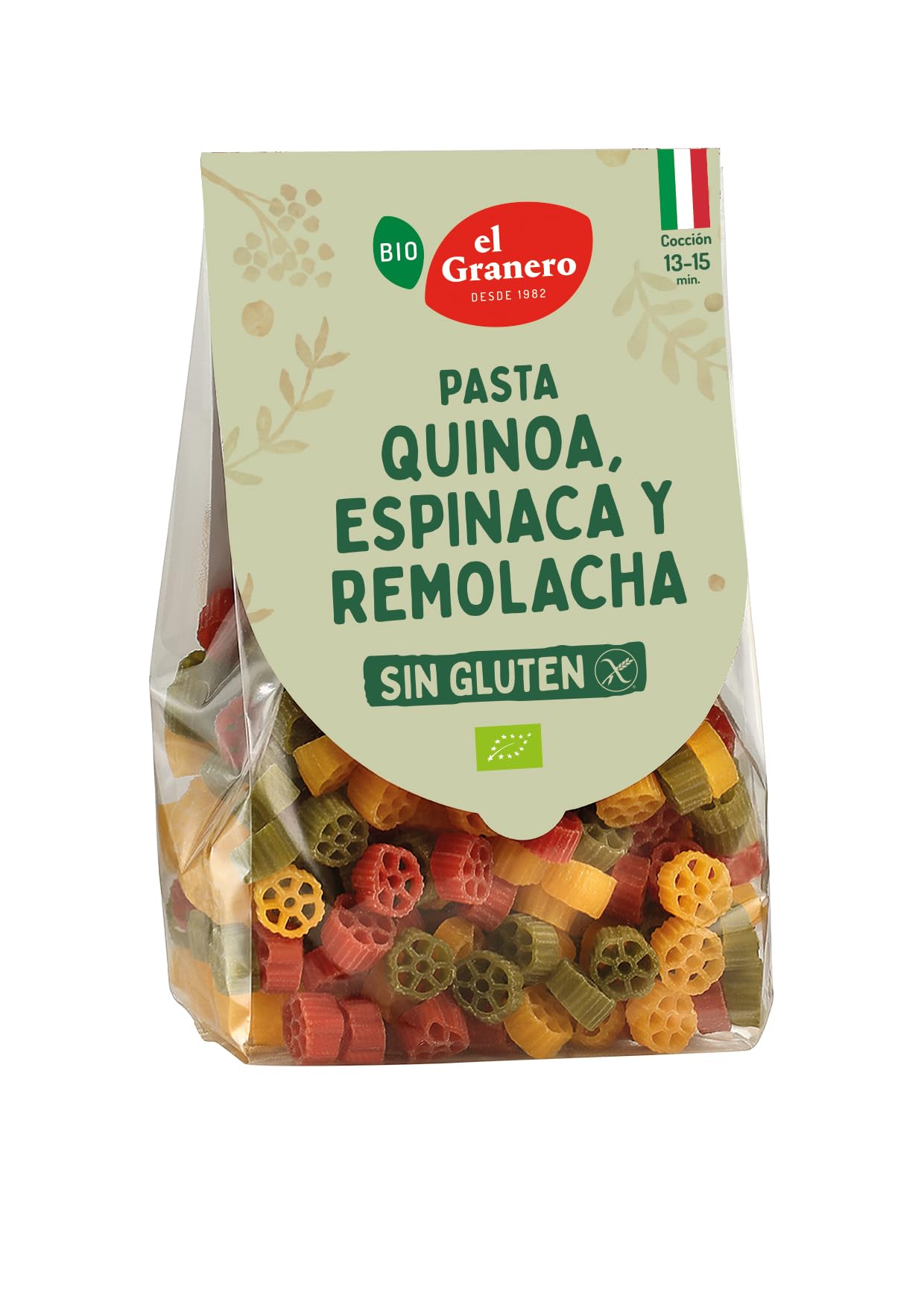 EL GRANERO INTEGRAL Pasta Tricolor Margaritas Sin Gluten Bio 250 g Apto para Veganos