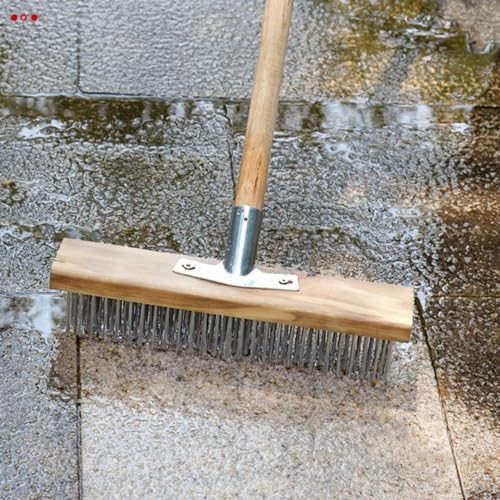 Image of Jeanoko Heavy Duty Floor Scrubber Brush Head, Deck Scrub Brush, Stainless Steel Wire and Pine Hard Scratch Professional Rough Floor Brushh Remove for Ourtyards (Without Pole)