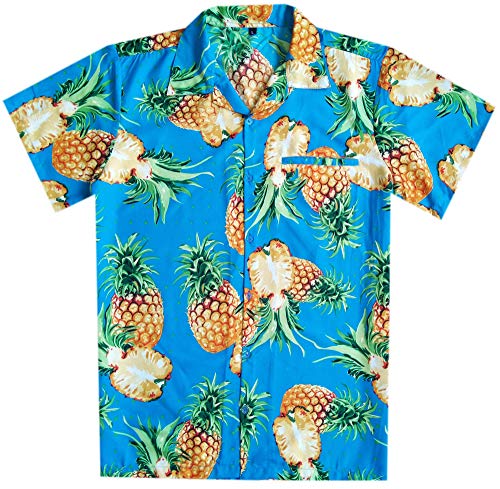 Virgin Crafts Camicia hawaiana Brutto Uomo Button Down Aloha Dress ananas tagliato Turchese XL