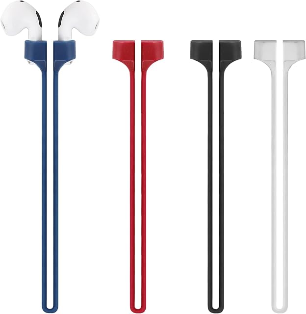 Kedoo Magnetic Anti-Lost Straps for AirPods 1/2/3/Pro /Pro 2,4 PCS Colorful Soft Silicone Sports Lanyard,Neck Rope Cord for Running,Fitness,dancing(Black White Blue Red)
