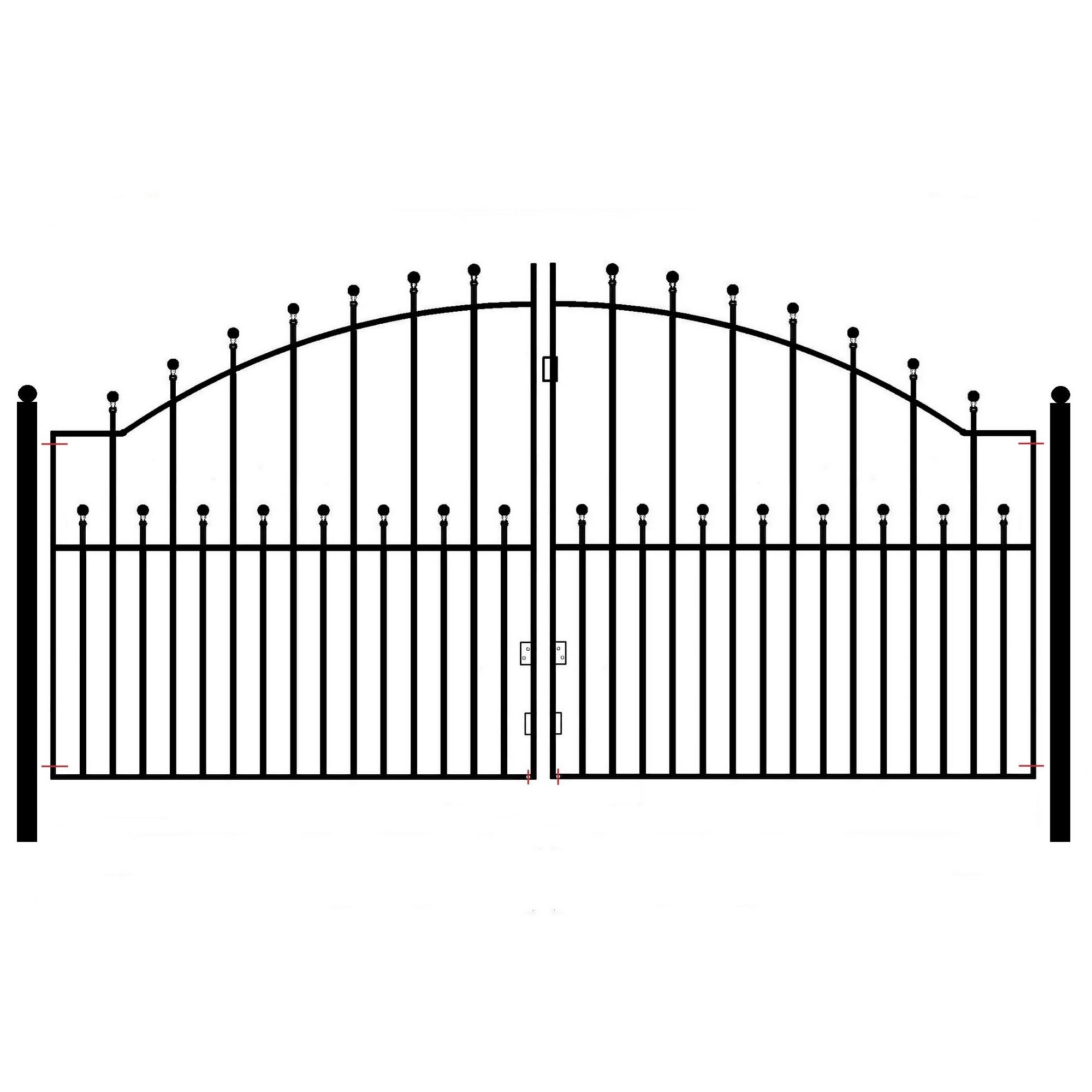 Black Manor Ball Top Metal Arched Driveway Gates Galvanised Wrought Iron Dual Swing Gate (2438Mm (8Ft) Gap X 1220Mm High Mazp13)