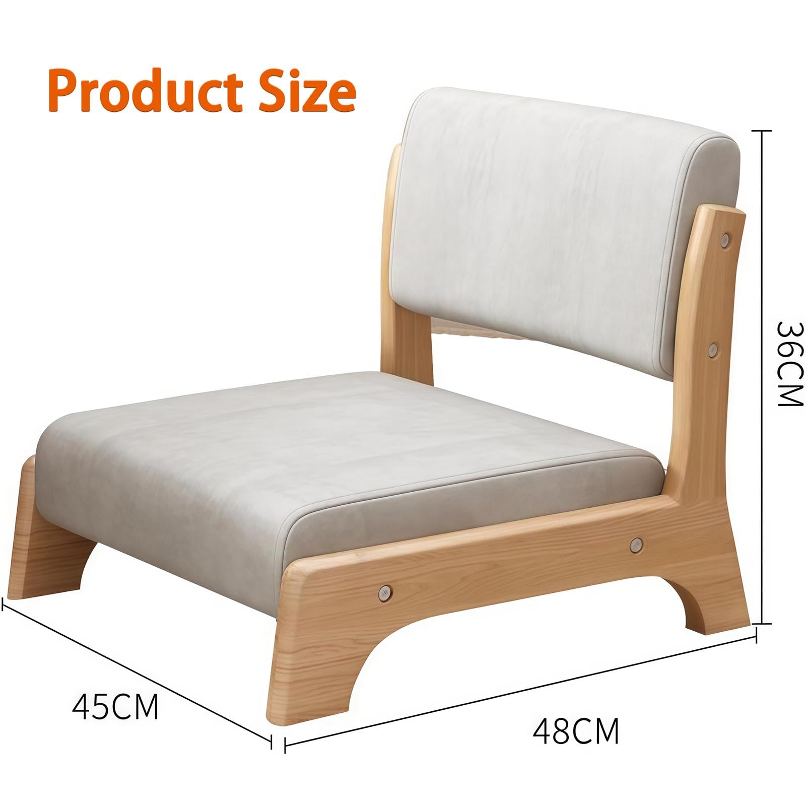 Silla de suelo con soporte para el respaldo, asiento de meditación portátil de madera sin brazos, cojín suave para sala de estar, dormitorio y lectura