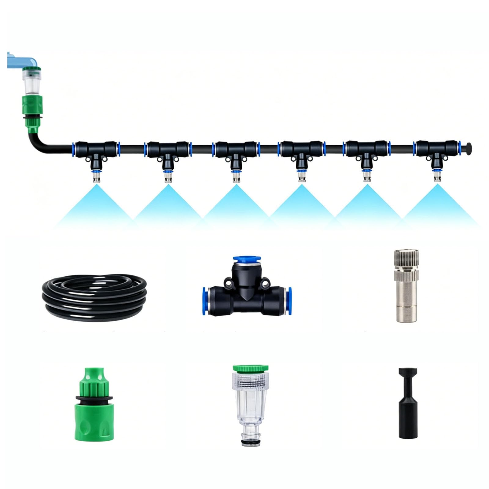 Kit di irrigazione a goccia con tubi gocciolatori e accessori, sistema micro collegamento rapido per sistemi da giardino Dispositivi piante serra nero 30m 912 pipe + 30 sets of quick-connect fittings