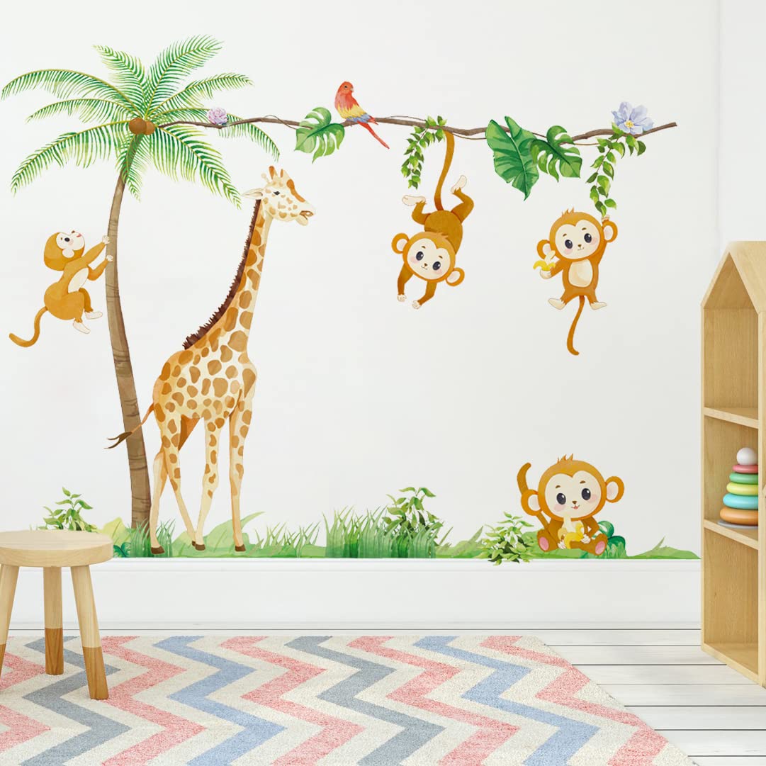 Growth Chart Kids Decalmile Jungle Animals Tree Wall Decals Safari Lion  Elephant Monkey Wall Stickers Wall Decals For Nursery, image size:1081x1081