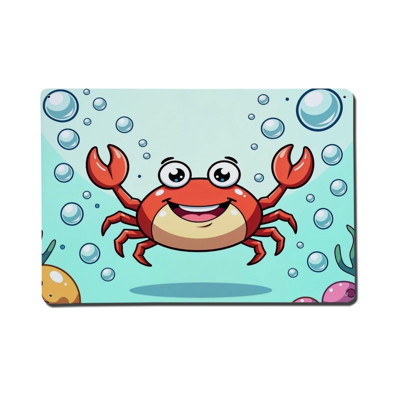 Cute Crab Underwater Bubbles Pattern Metal Tin Sign Plaque