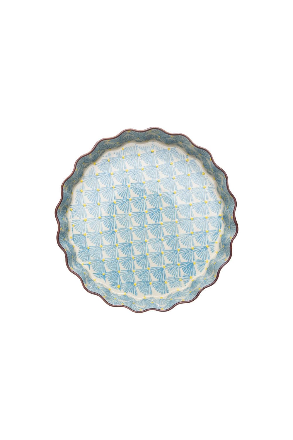 Tranquillo Molde para quiche de gres con estampado estampado a mano, color azul, diámetro de 22 x 4 cm